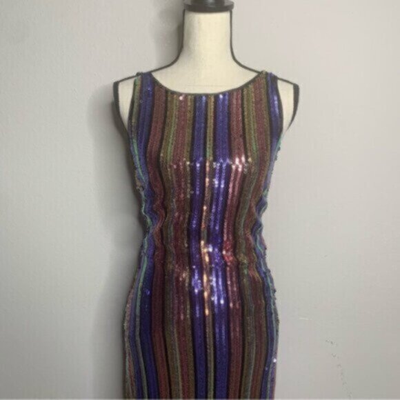 NWOT One33 Social Sequined Stripe Backless Midi Dress - Picture 7 of 12